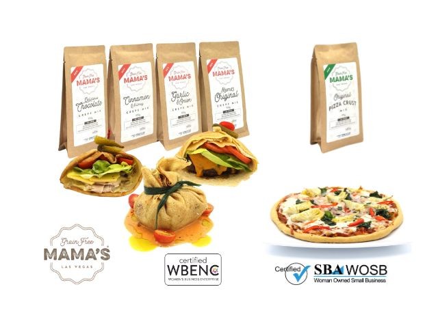 Assorted allergen-friendly and gluten-free products are displayed, including vibrant wraps filled with fresh produce and a colorful pizza, highlighting natural ingredients for healthy living.| Daré Vita Café | Las Vegas