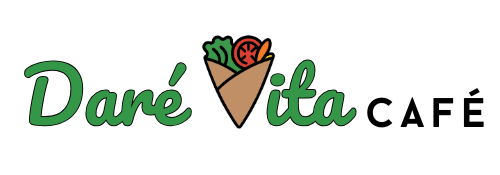 Logo-One-Line The Daré Vita Café logo features vibrant green cursive text with a stylized crepe filled with fresh produce, symbolizing their focus on allergen-friendly, plant-based, and wholesome meals.| Daré Vita Café | Las Vegas