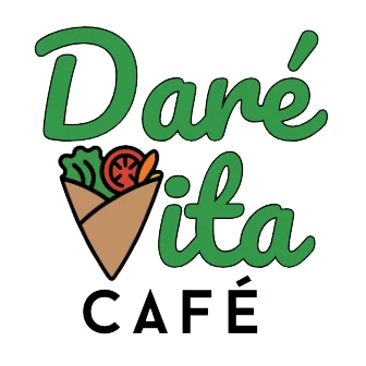 Daré Vita Café logo features a vibrant roti wrap filled with fresh produce, symbolizing the café's focus on allergen-friendly, plant-based meals. The green and brown…| Daré Vita Café | Las Vegas