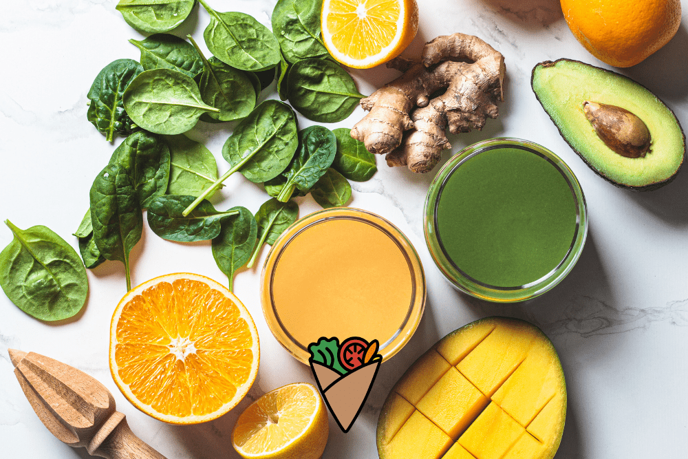 Understanding _Edible Grass Ingredient Free__ Why It’s Important for Your Health -3 Bright, refreshing green and orange juices made with fresh ingredients at DareVitaCafe.