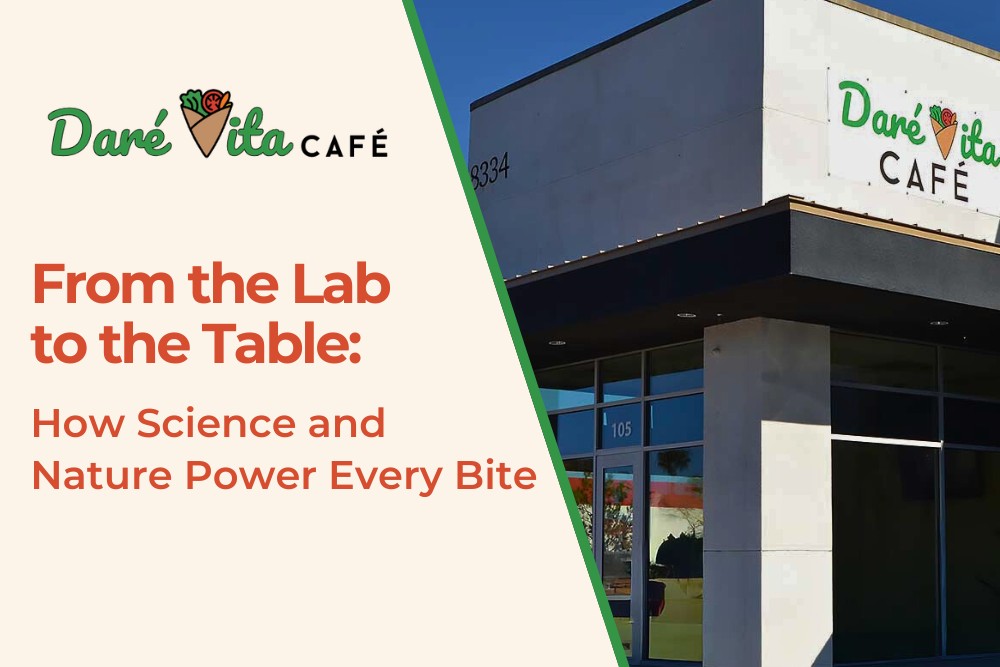 Exterior of Daré Vita Café with a modern design, showcasing their commitment to vibrant, allergen-friendly meals made from fresh, clean ingredients. The café emphasizes healthy, sustainable living with an inviting atmosphere.| Daré Vita Café | Las Vegas